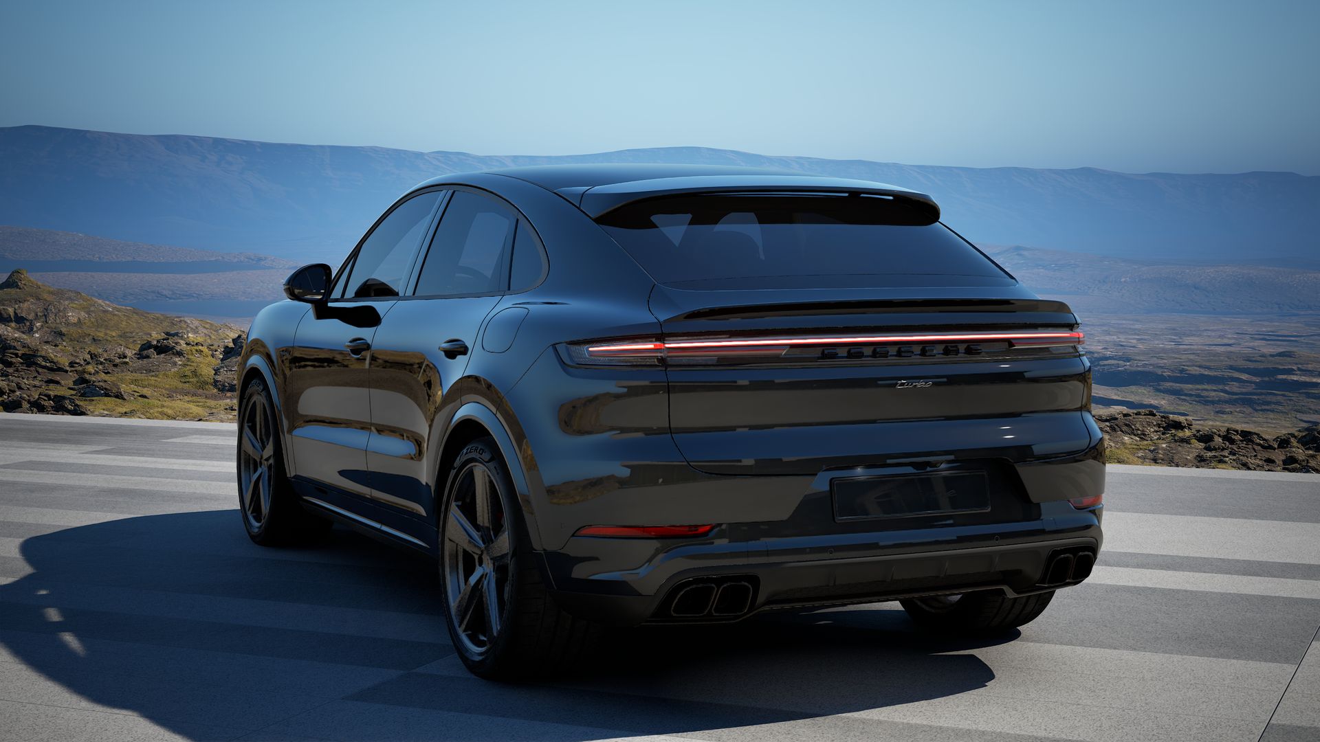 Rückansicht des Cayenne Turbo E-Hybrid Coupé