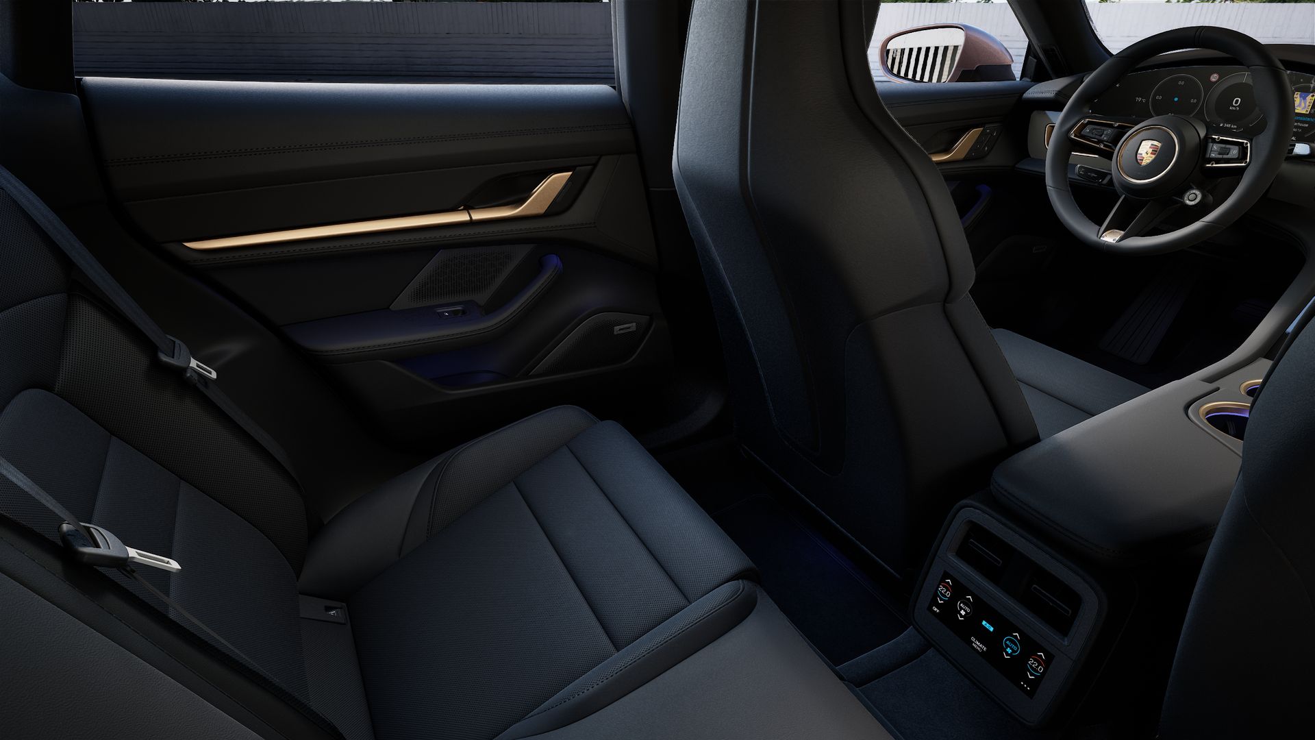 Interior view showing the back seats of Taycan 4S