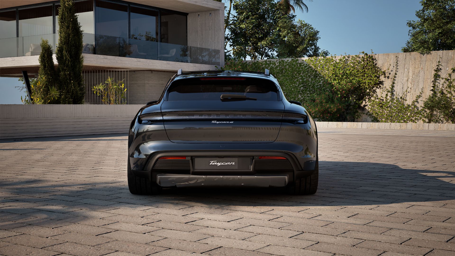 Exterior view of Taycan 4 Cross Turismo showing the rear of the car