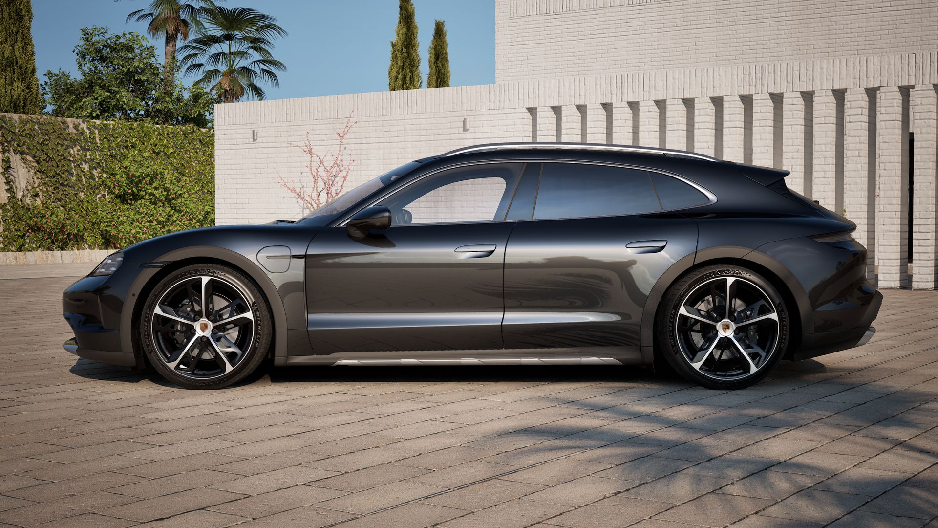 Exterior view of Taycan 4 Cross Turismo showing the left side of the car