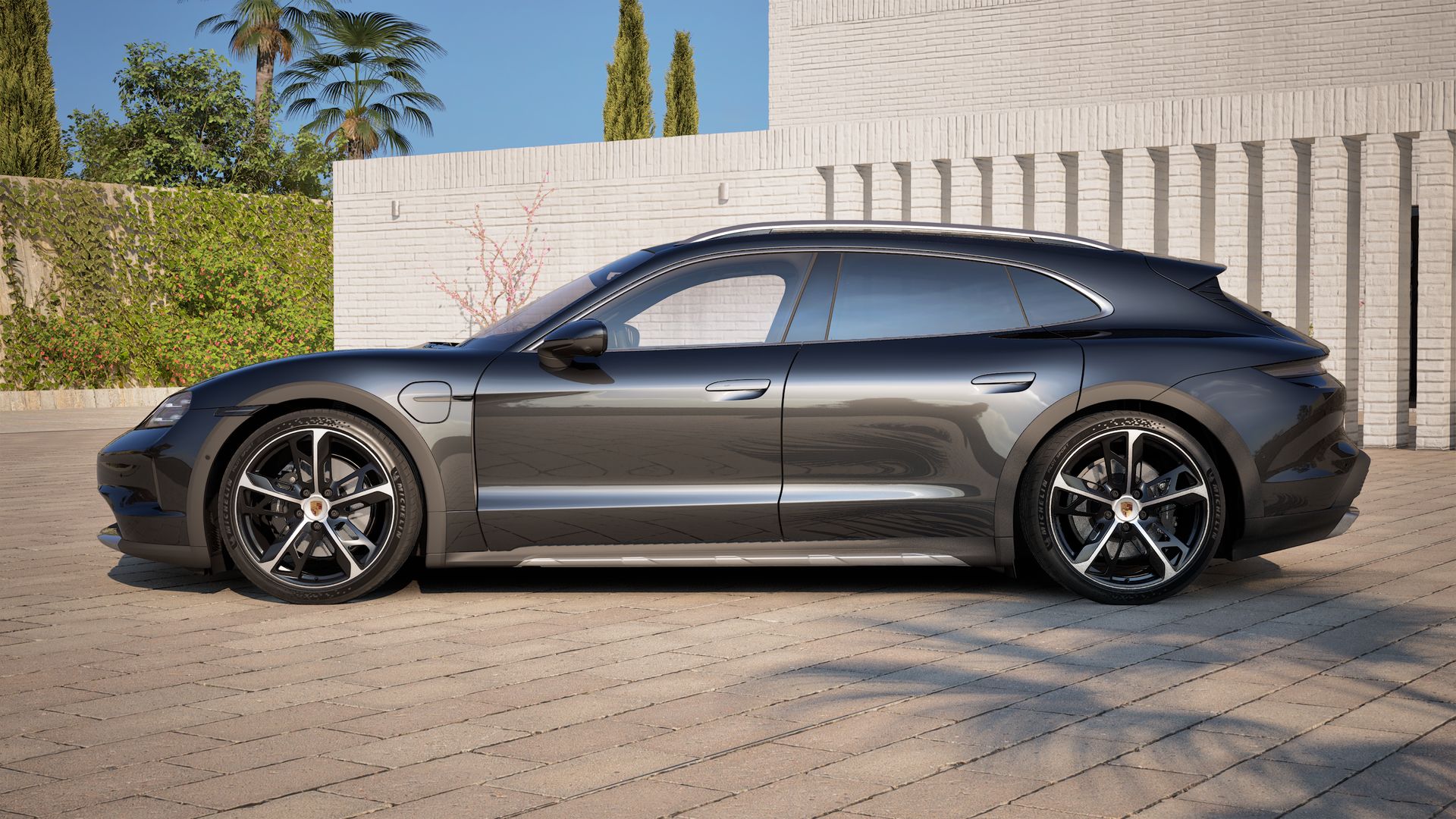 Exterior view of Taycan 4 Cross Turismo showing the left side of the car