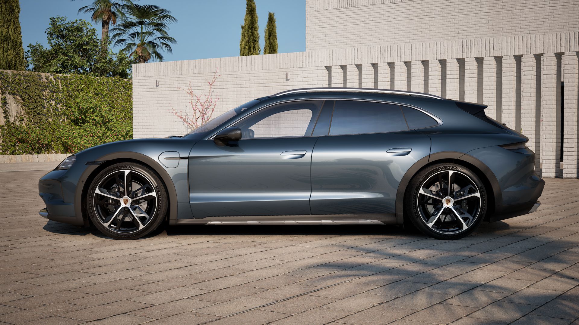 Exterior view of Taycan 4 Cross Turismo showing the left side of the car