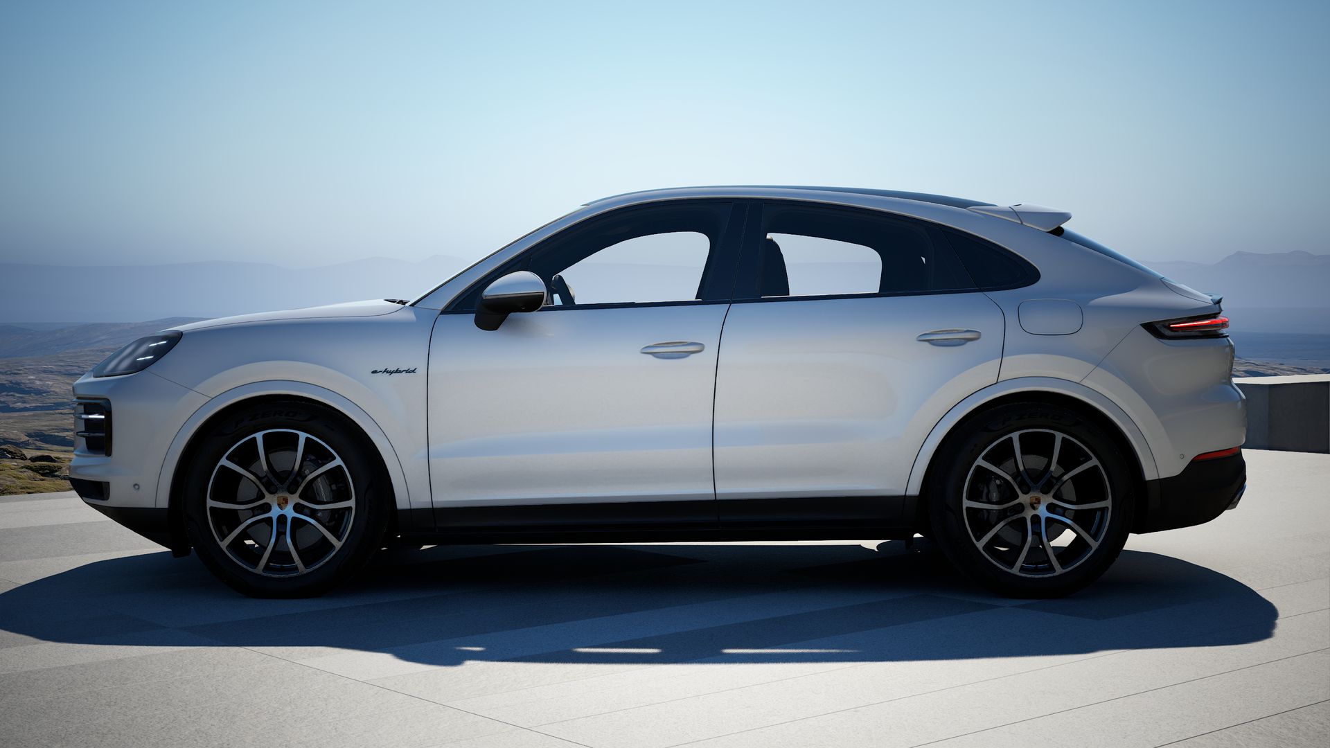 Vista lateral do Cayenne E-Hybrid Coupé (2026) 