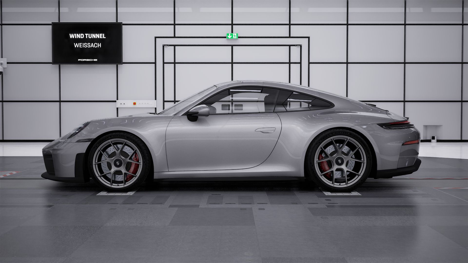 Vista esterna di 911 GT3 con pacchetto Touring che mostra il lato sinistro della vettura