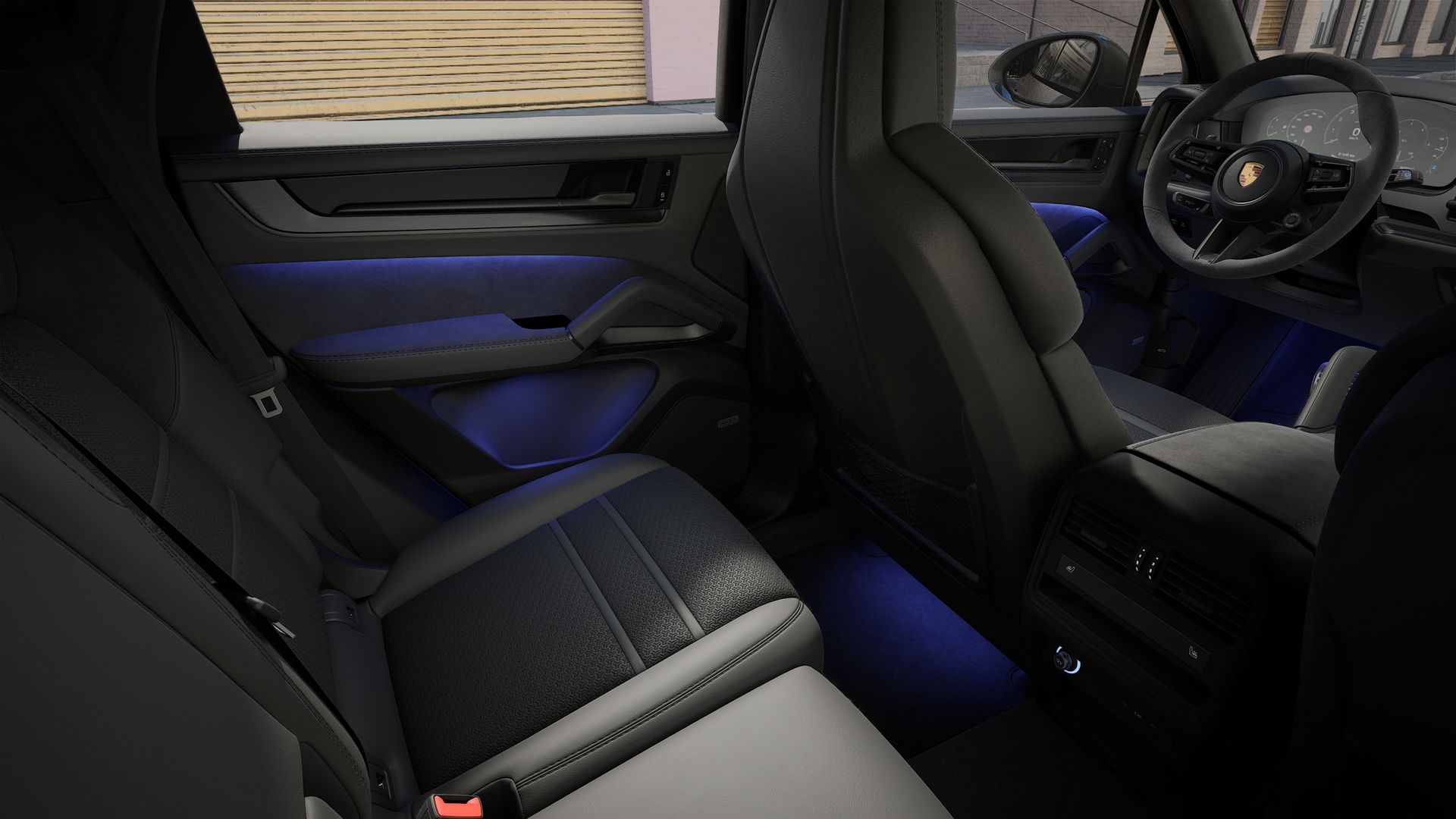 Vista interna che mostra i sedili posteriori di Cayenne GTS