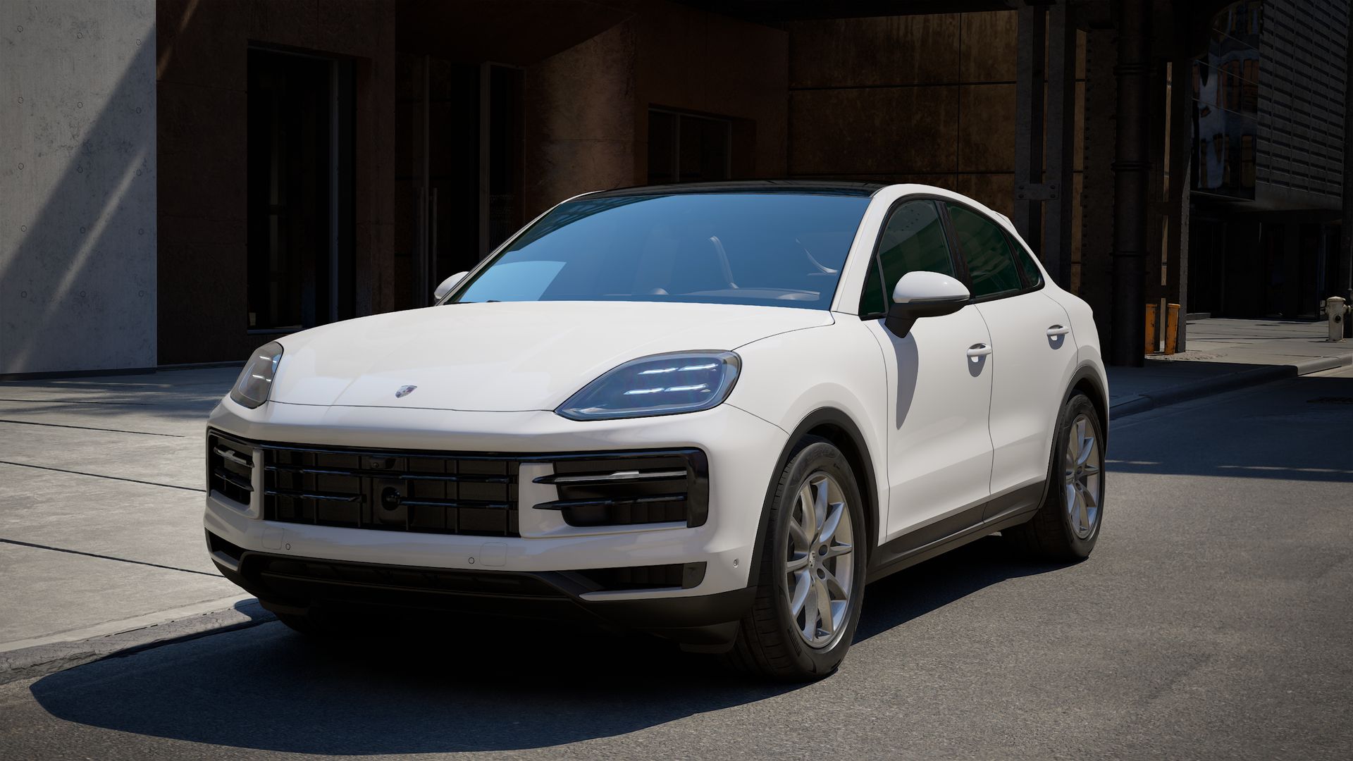 Außenansicht von Cayenne Coupé mit der Vorderseite und der linken Seite des Fahrzeugs
