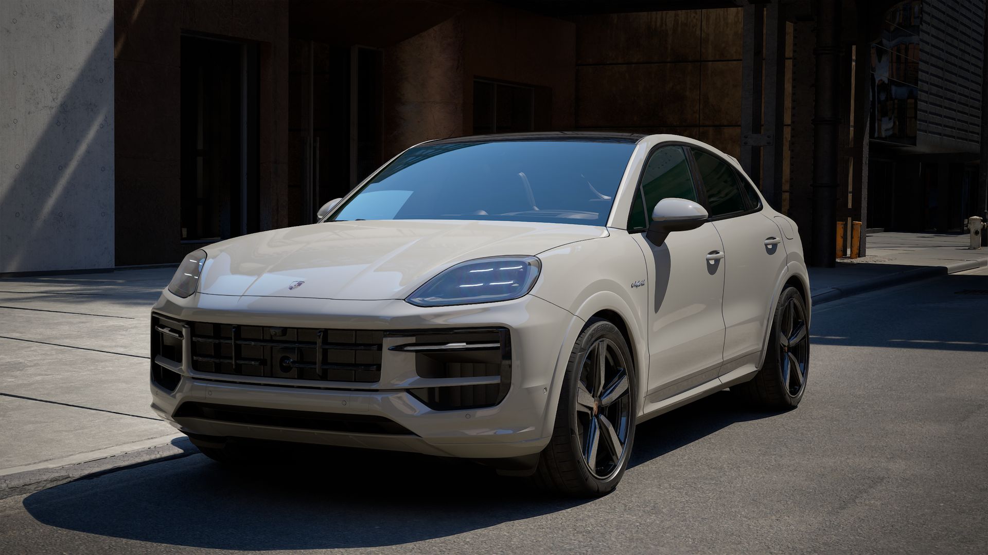 Vue extérieure de Cayenne E-Hybrid Coupé montrant l'avant et le côté gauche de la voiture
