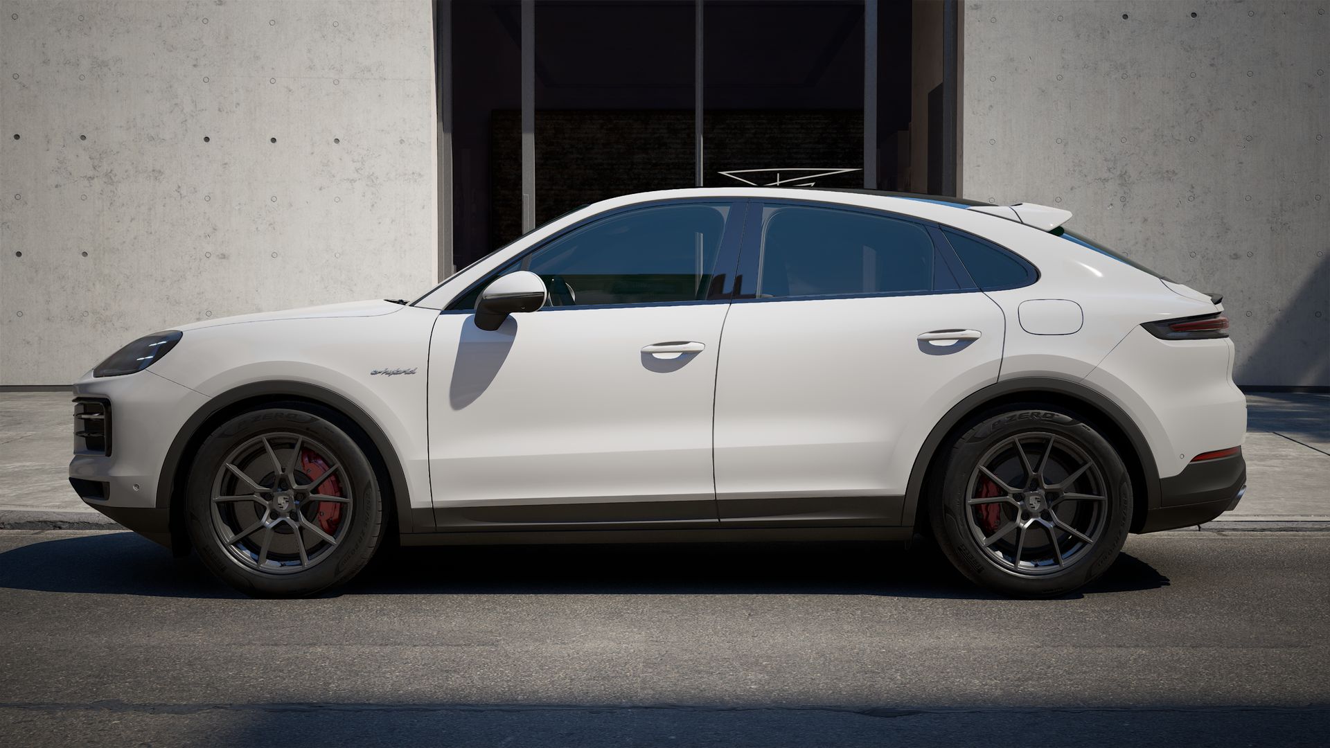Die Außenansicht von Cayenne S E-Hybrid Coupé zeigt die linke Seite des Fahrzeugs