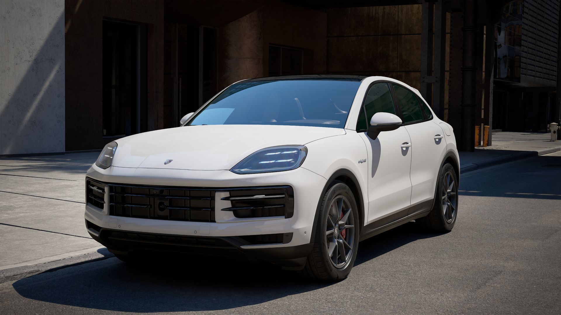 Außenansicht von Cayenne S E-Hybrid Coupé mit der Vorderseite und der linken Seite des Fahrzeugs