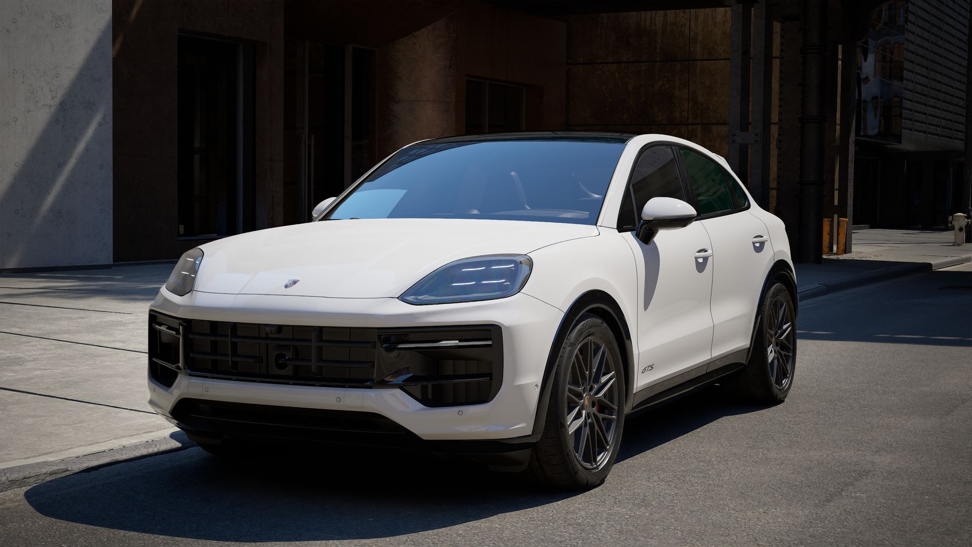 Außenansicht von Cayenne GTS Coupé mit der Vorderseite und der linken Seite des Fahrzeugs