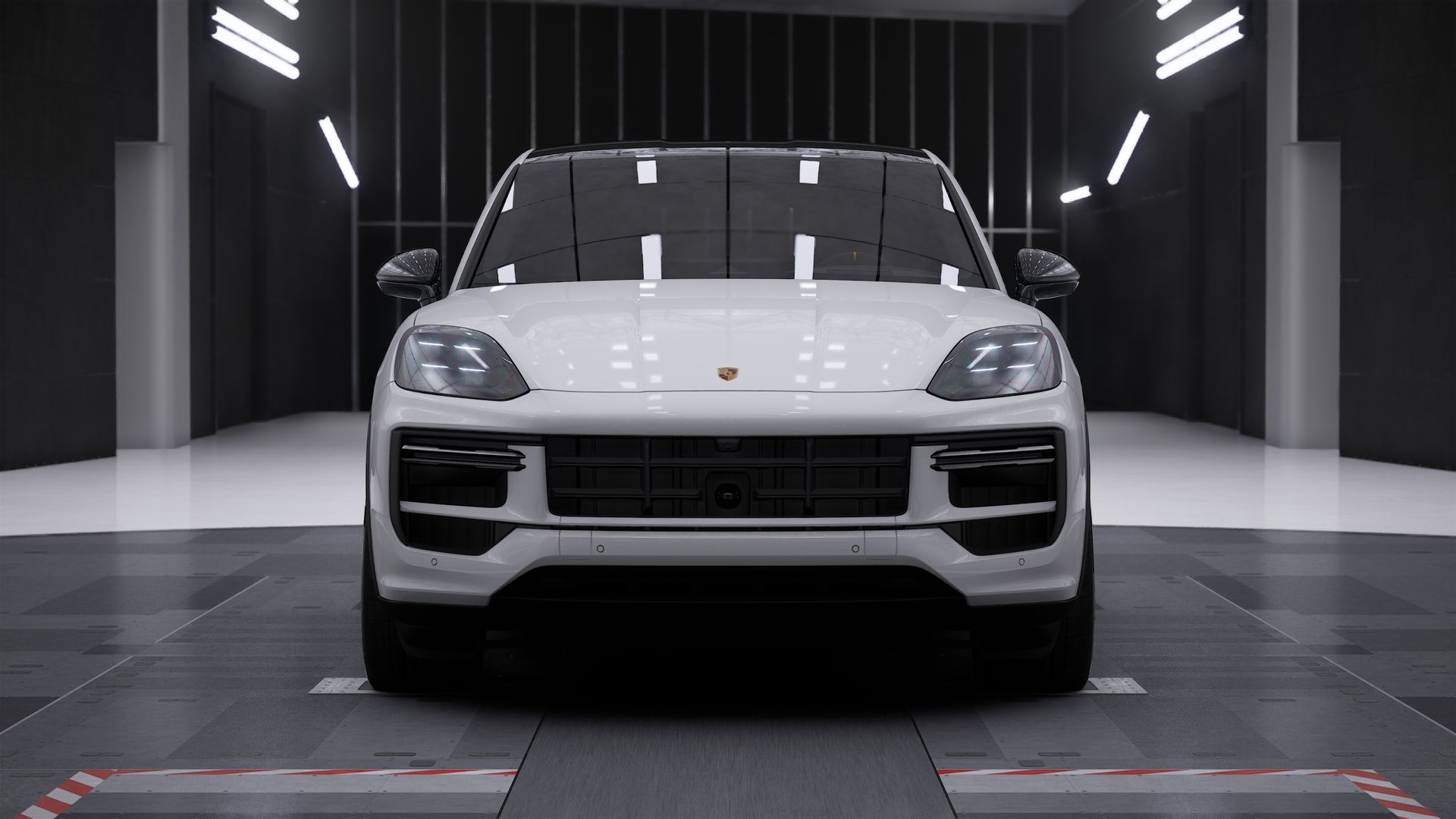 Außenansicht von Cayenne Turbo E-Hybrid Coupé mit GT-Paket mit Blick auf die Vorderseite des Fahrzeugs