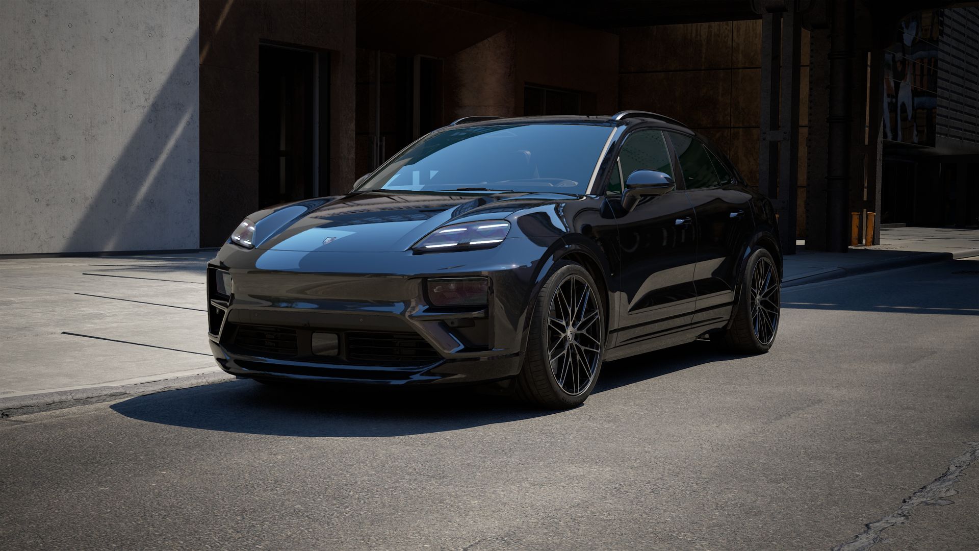 Vista esterna di Macan Turbo che mostra la parte anteriore e il lato sinistro della vettura