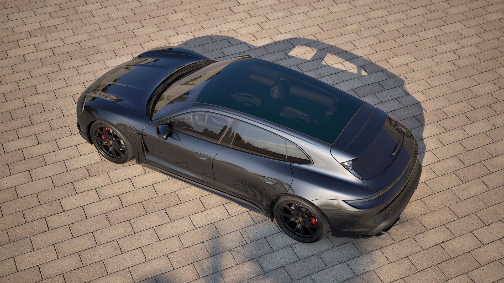 Außenansicht von Taycan GTS Sport Turismo von oben gesehen