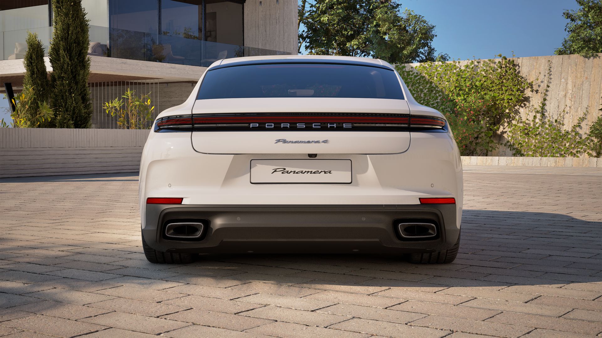 Außenansicht von Panamera 4 E-Hybrid mit Blick auf das Heck des Fahrzeugs