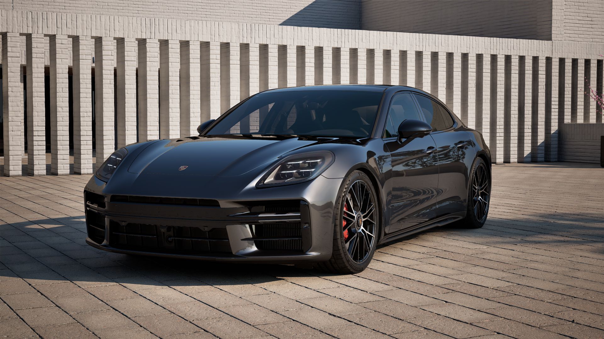 Außenansicht von Panamera GTS mit der Vorderseite und der linken Seite des Fahrzeugs