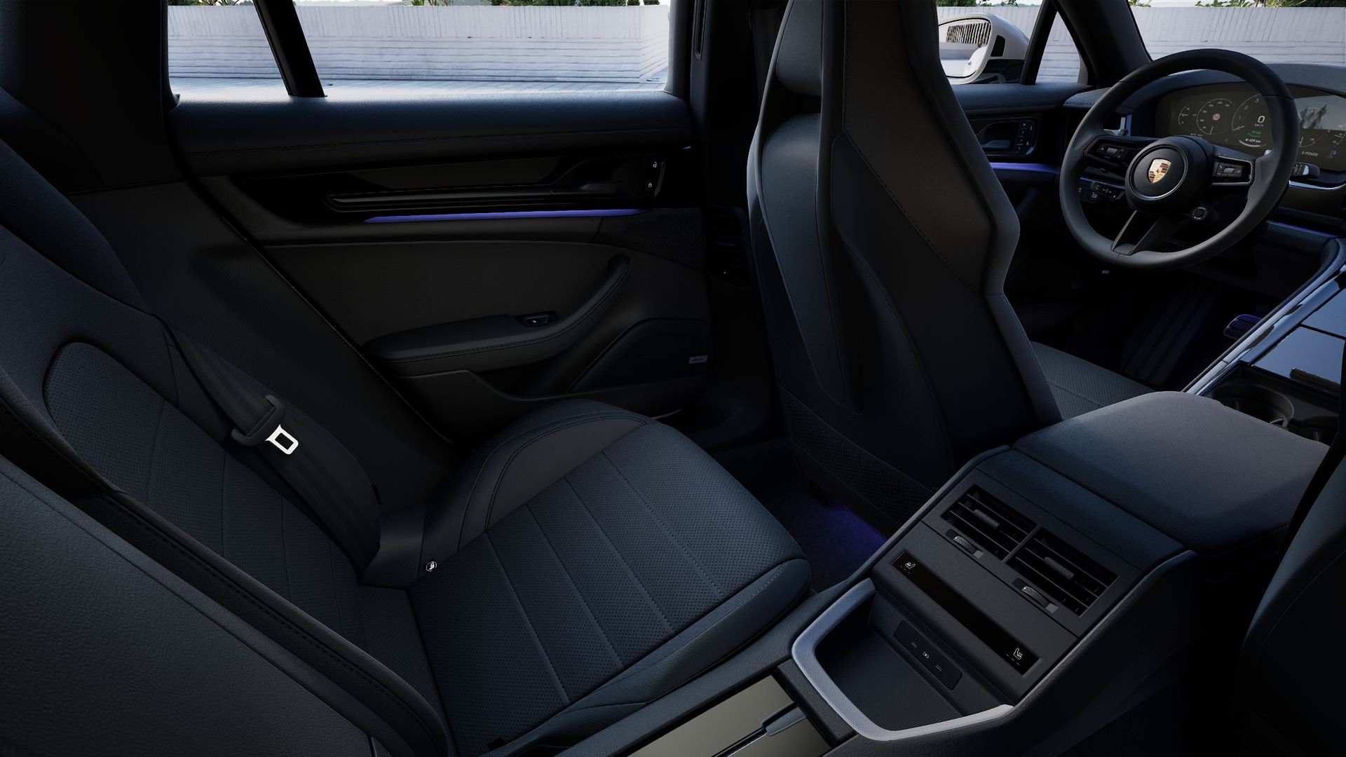 Vista interna che mostra i sedili posteriori di Panamera 4S E-Hybrid