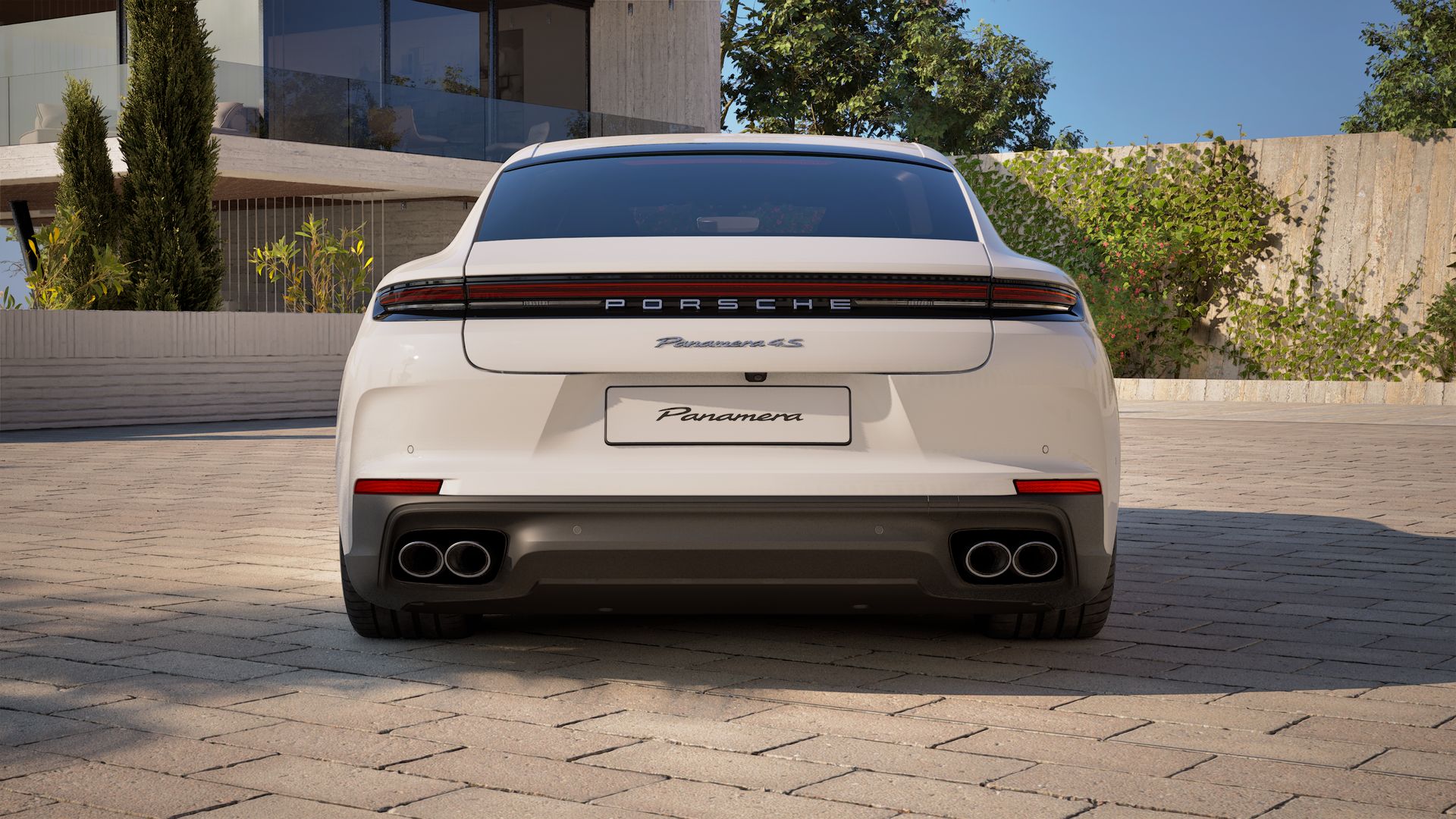 Außenansicht von Panamera 4S E-Hybrid mit Blick auf das Heck des Fahrzeugs