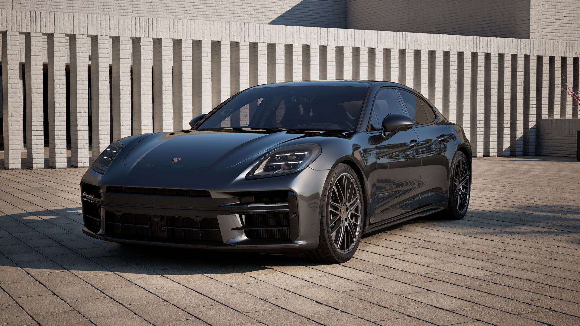 Außenansicht von Panamera 4S E-Hybrid mit der Vorderseite und der linken Seite des Fahrzeugs