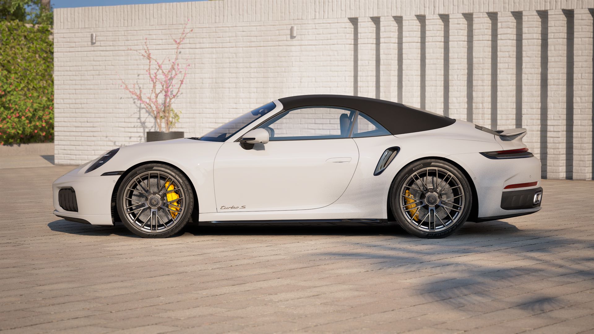 Exterior view of 911 Turbo S Cabriolet showing the left side of the car