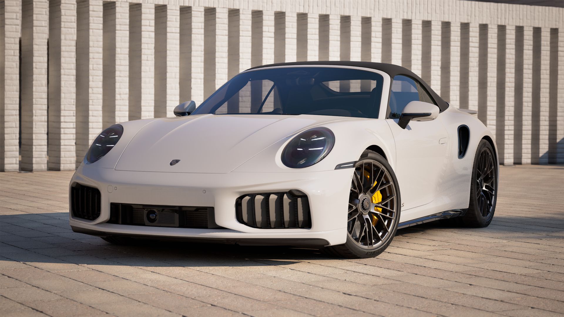Exterior view of 911 Turbo S Cabriolet showing the front and left side of the car