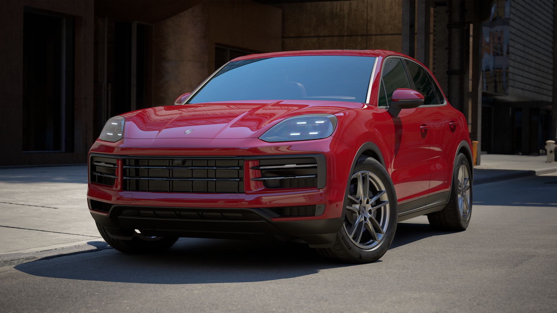Exterior view of Cayenne Passion showing the front and left side of the car