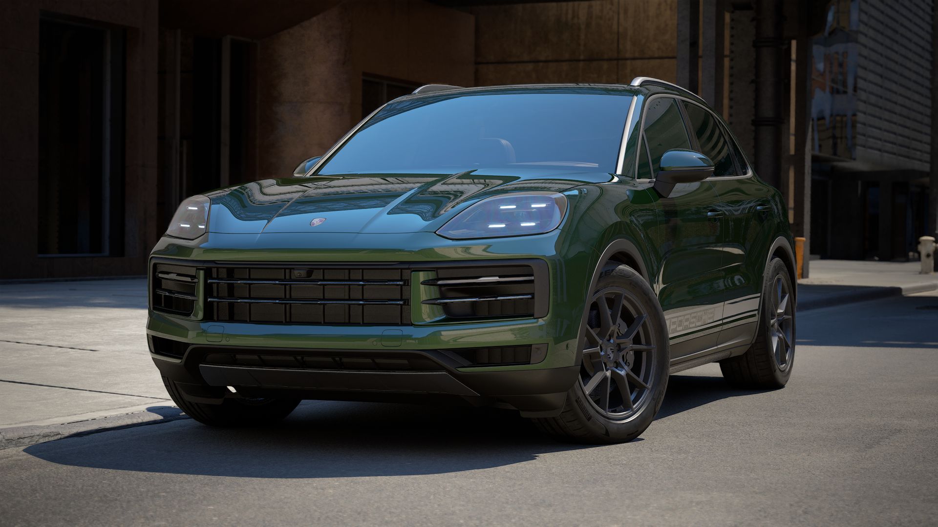 Cayenne 劲驰版 外观图，显示汽车的前部和左侧