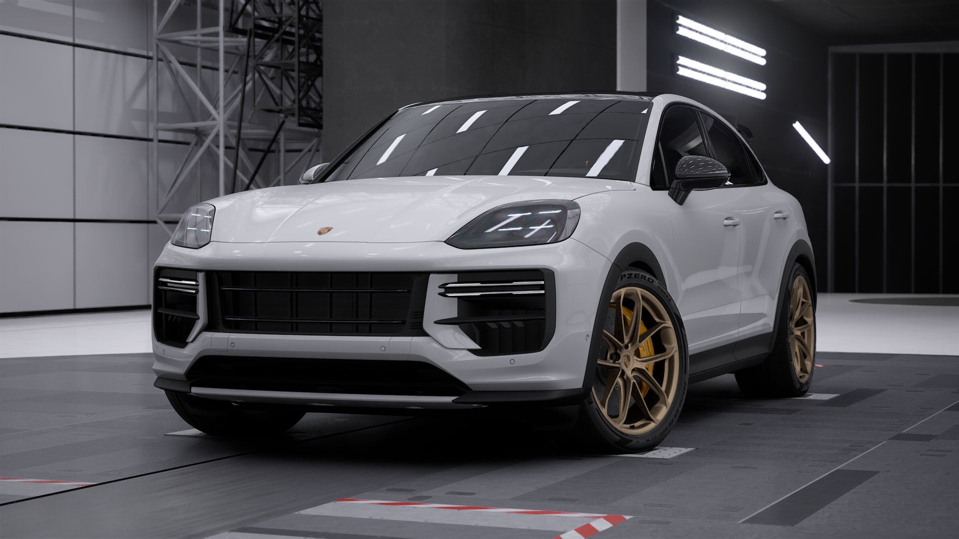 Cayenne Turbo GT 外观图，显示汽车的前部和左侧