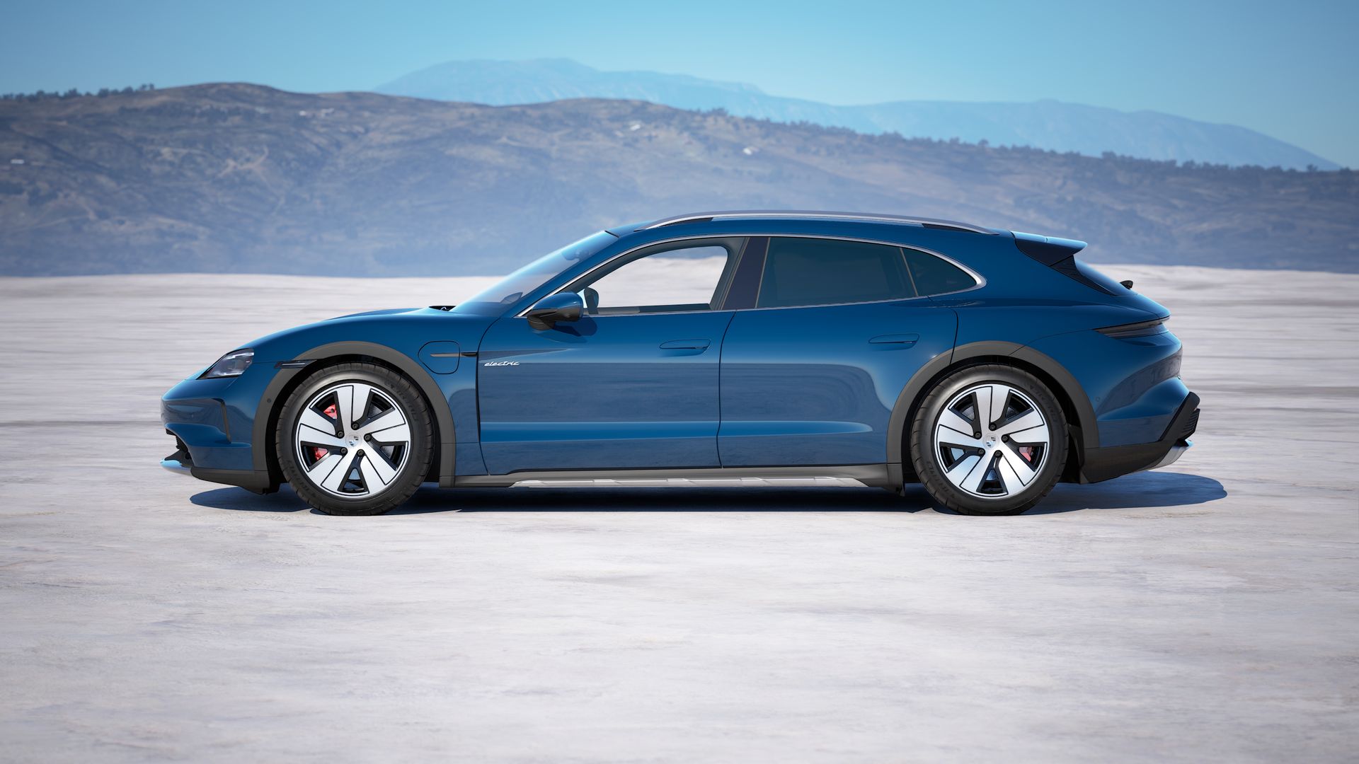 Taycan 4S Cross Turismo 外观图，显示汽车左侧