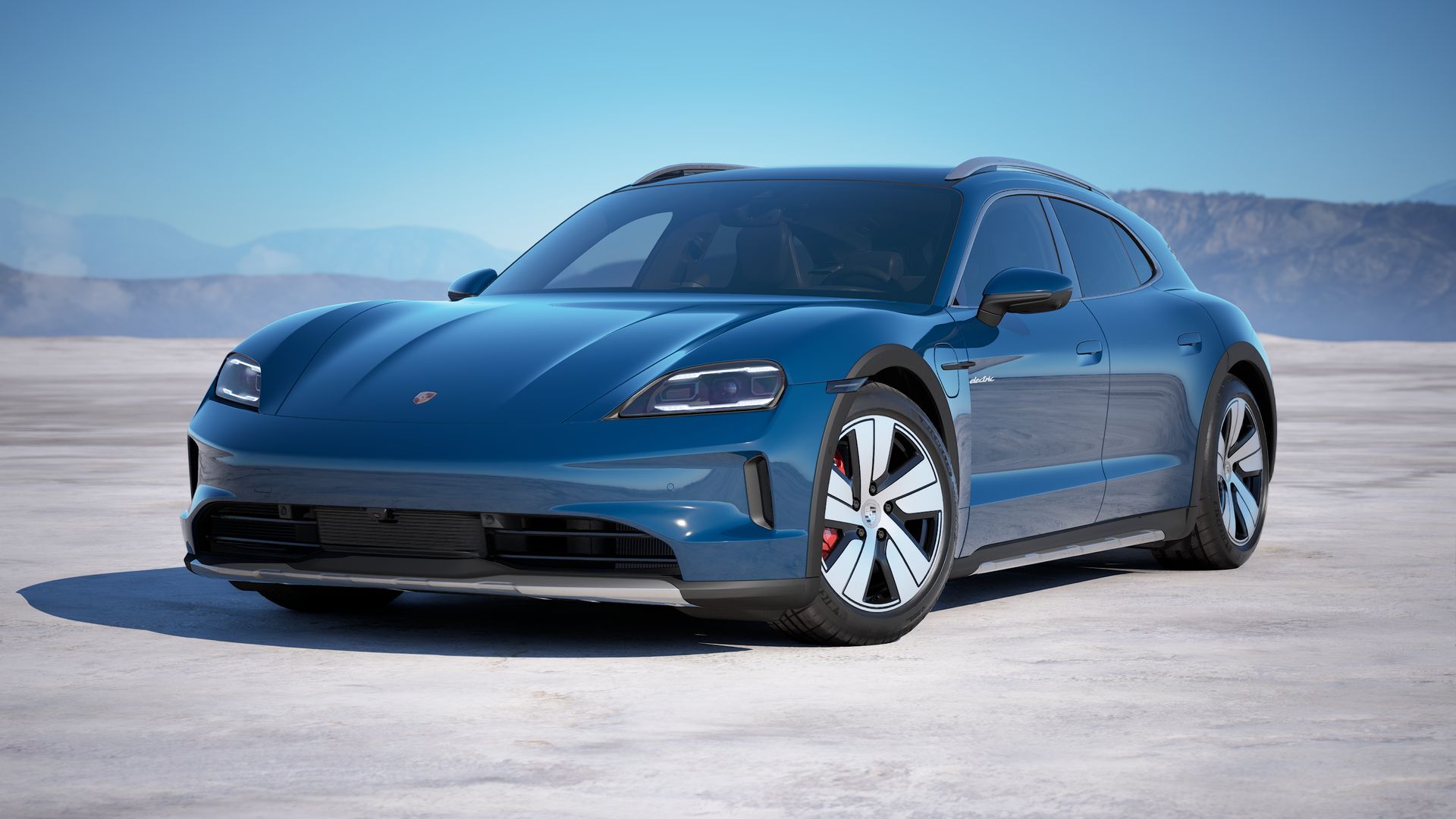Taycan 4S Cross Turismo 外观图，显示汽车的前部和左侧