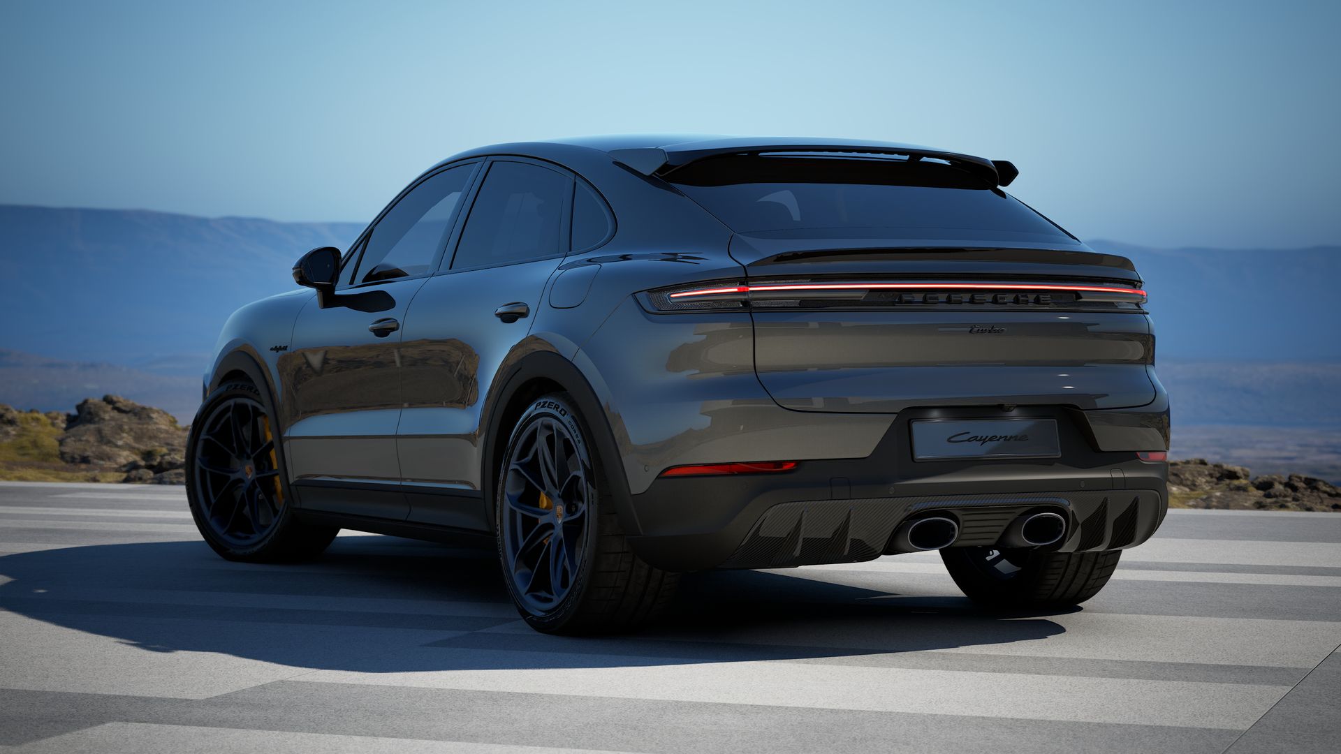 Cayenne Turbo E-Hybrid Coupe con paquete GT vista posterior.