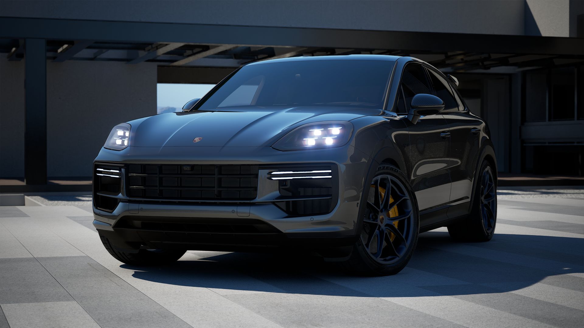 Cayenne Turbo E-Hybrid Coupe con paquete GT vista frontal.