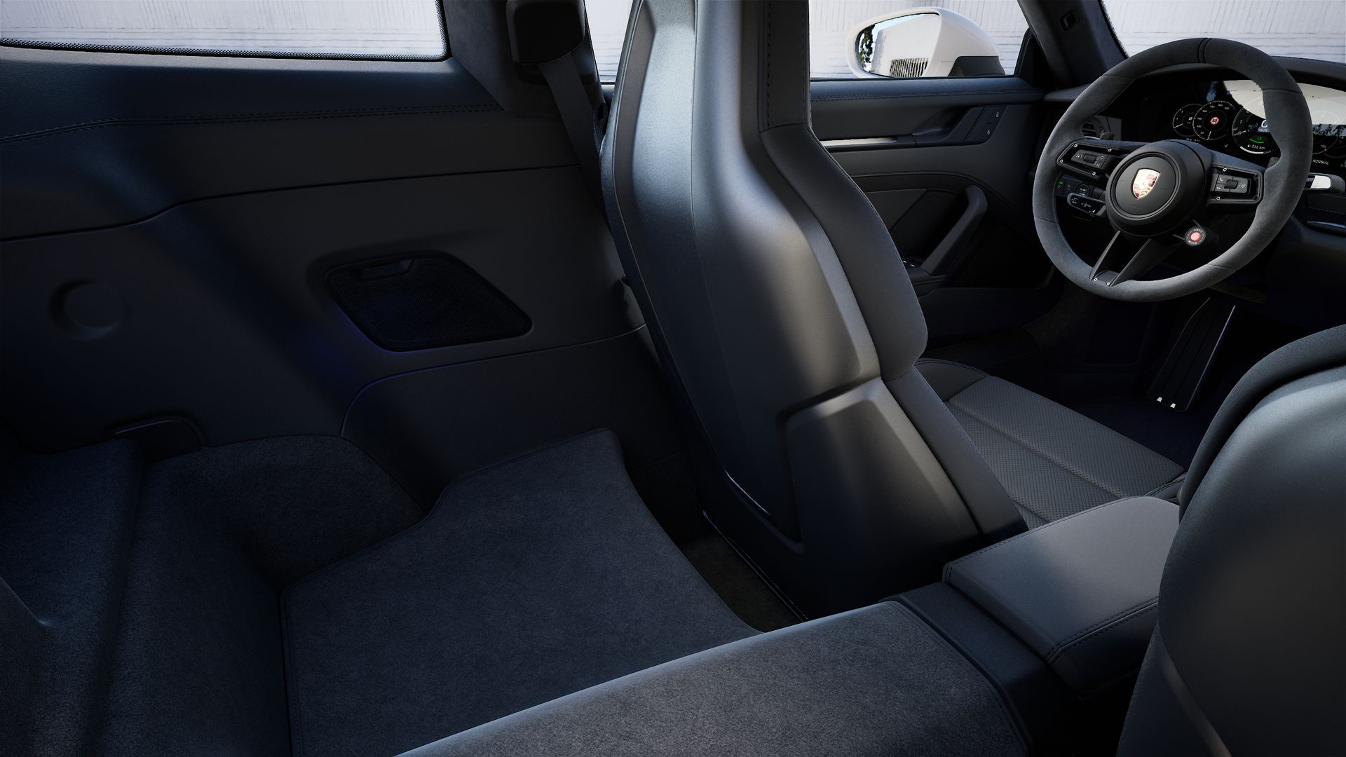 Vista interior, mostrando os bancos traseiros do 911 Carrera GTS