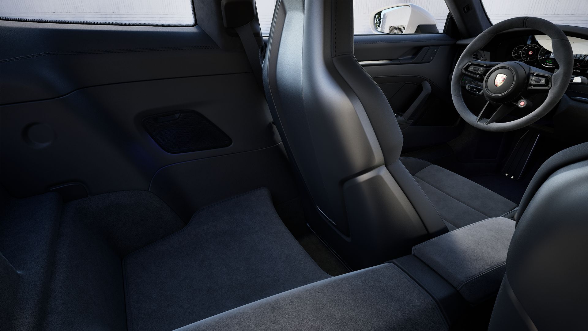 Vista interior, mostrando os bancos traseiros do 911 Carrera GTS
