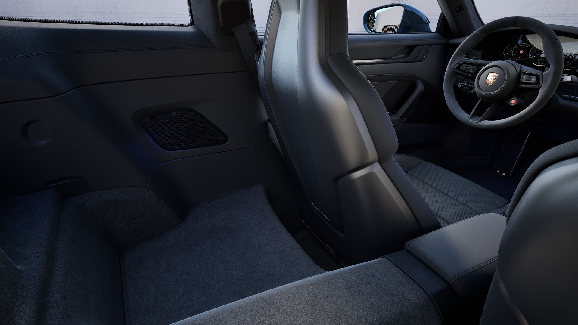 Vista interior, mostrando os bancos traseiros do 911 Carrera GTS