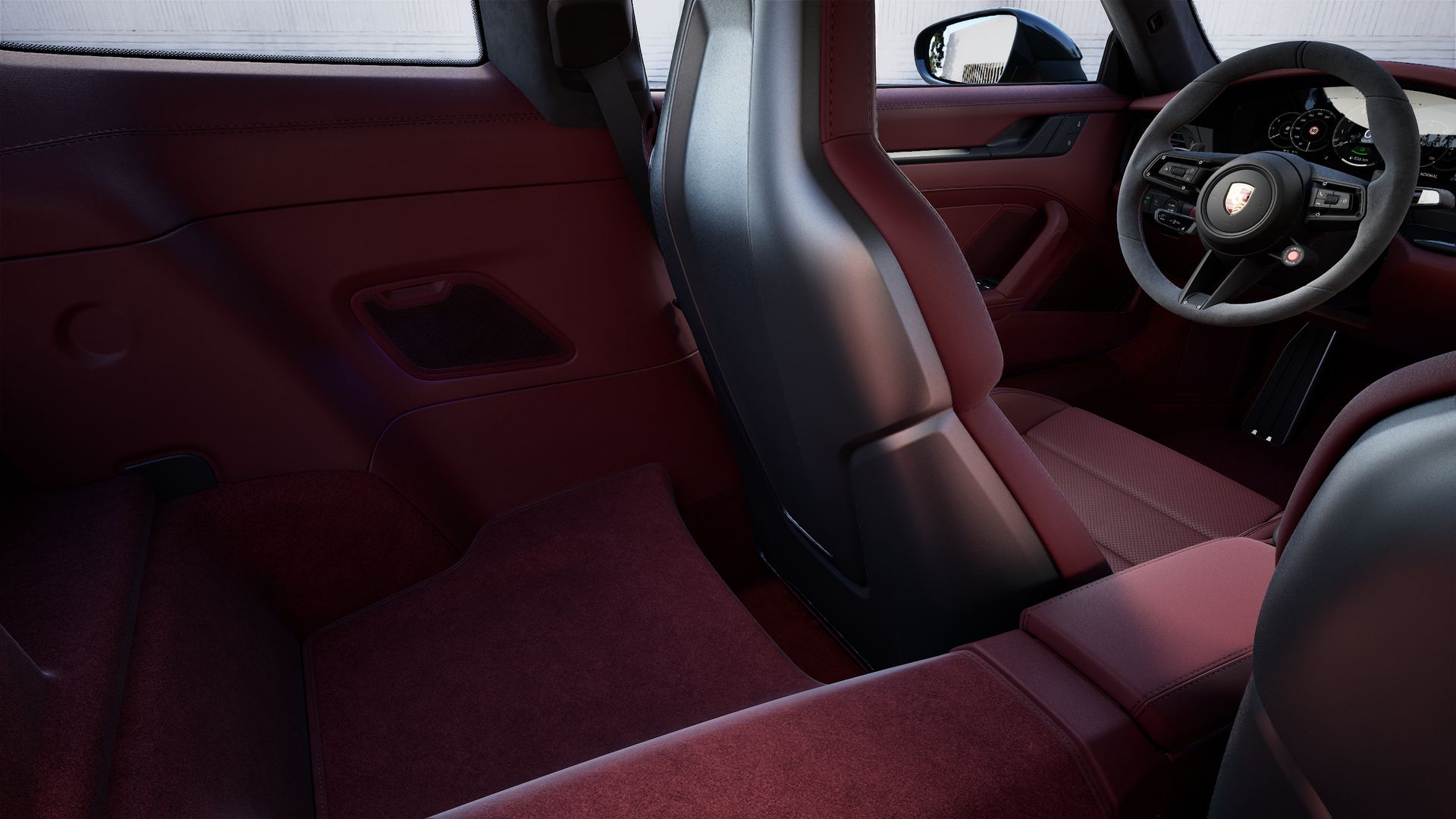 Vista interior, mostrando os bancos traseiros do 911 Carrera GTS