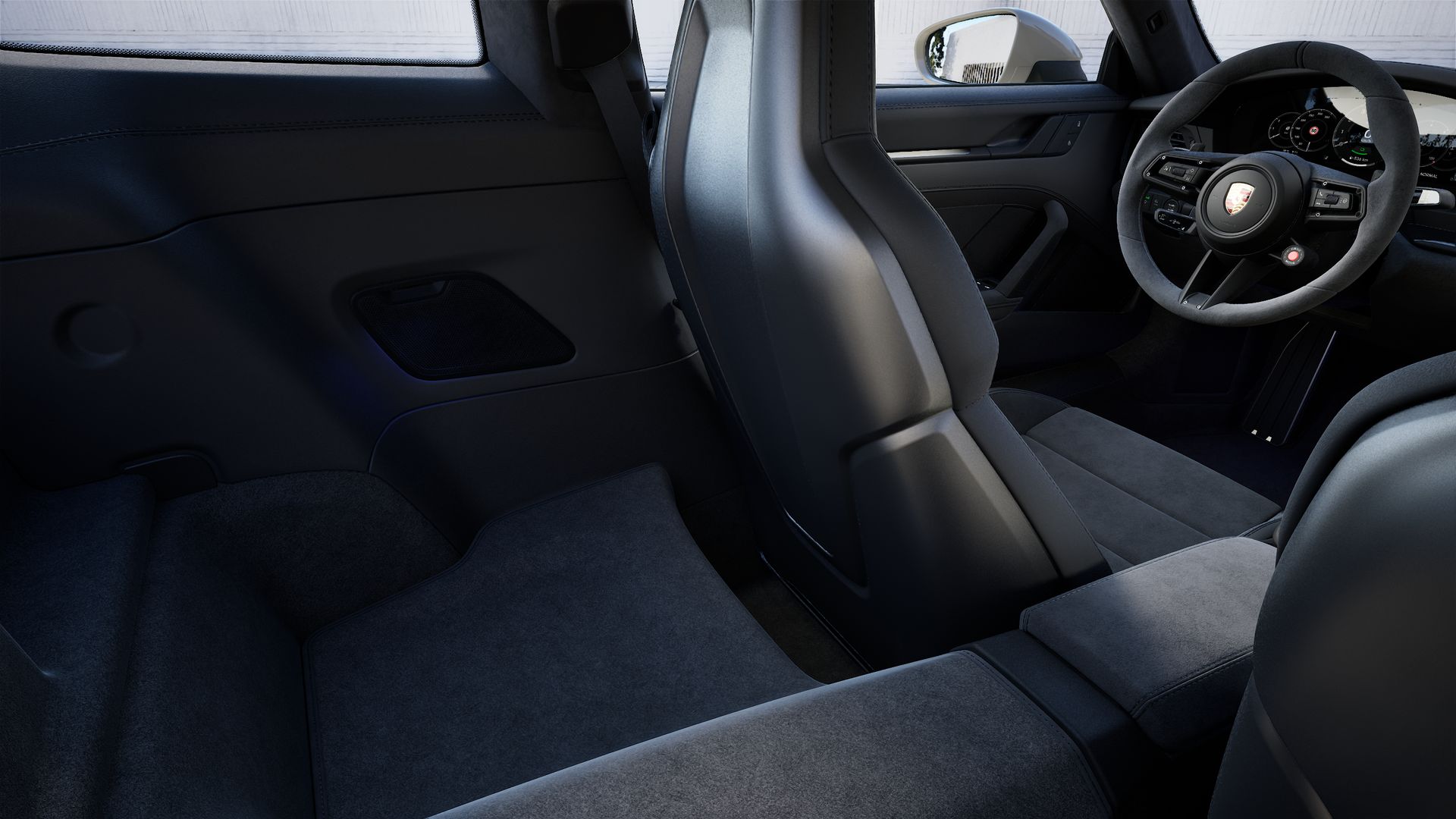 Vista interior, mostrando os bancos traseiros do 911 Carrera GTS