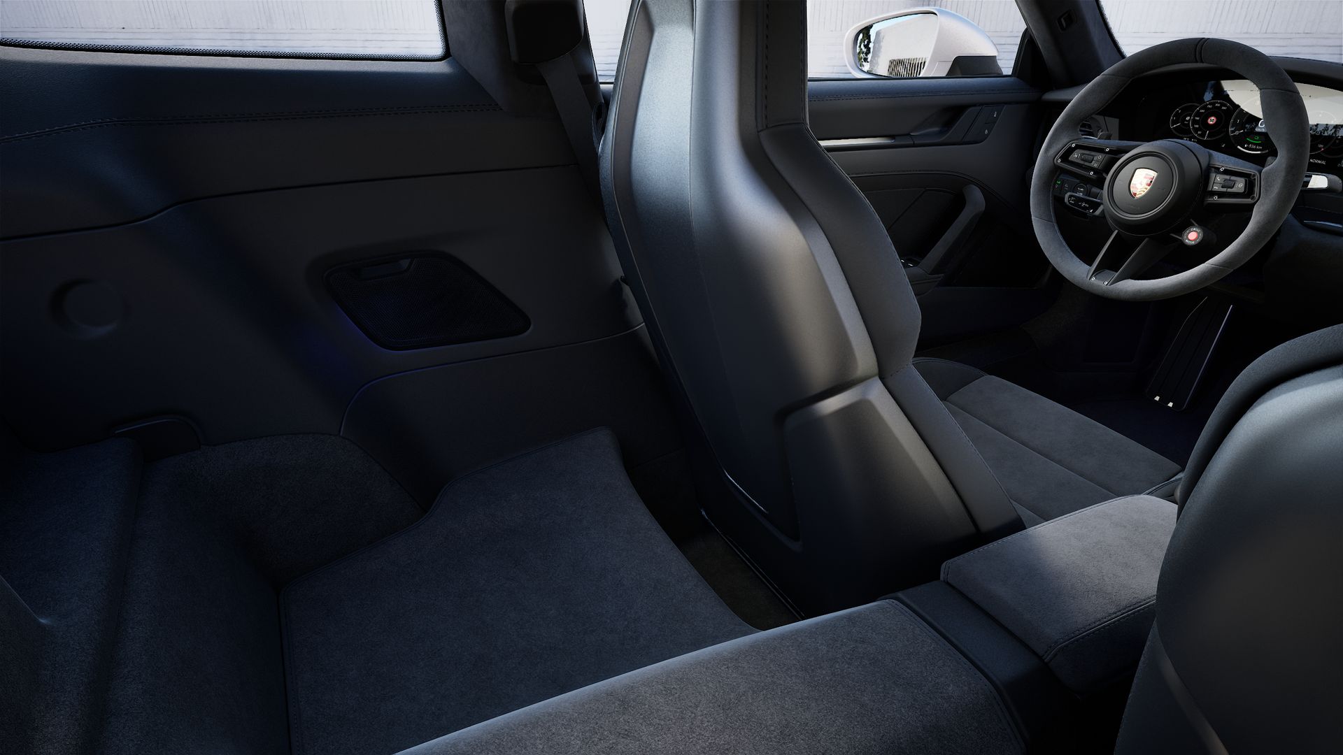 Vista interior, mostrando os bancos traseiros do 911 Carrera GTS