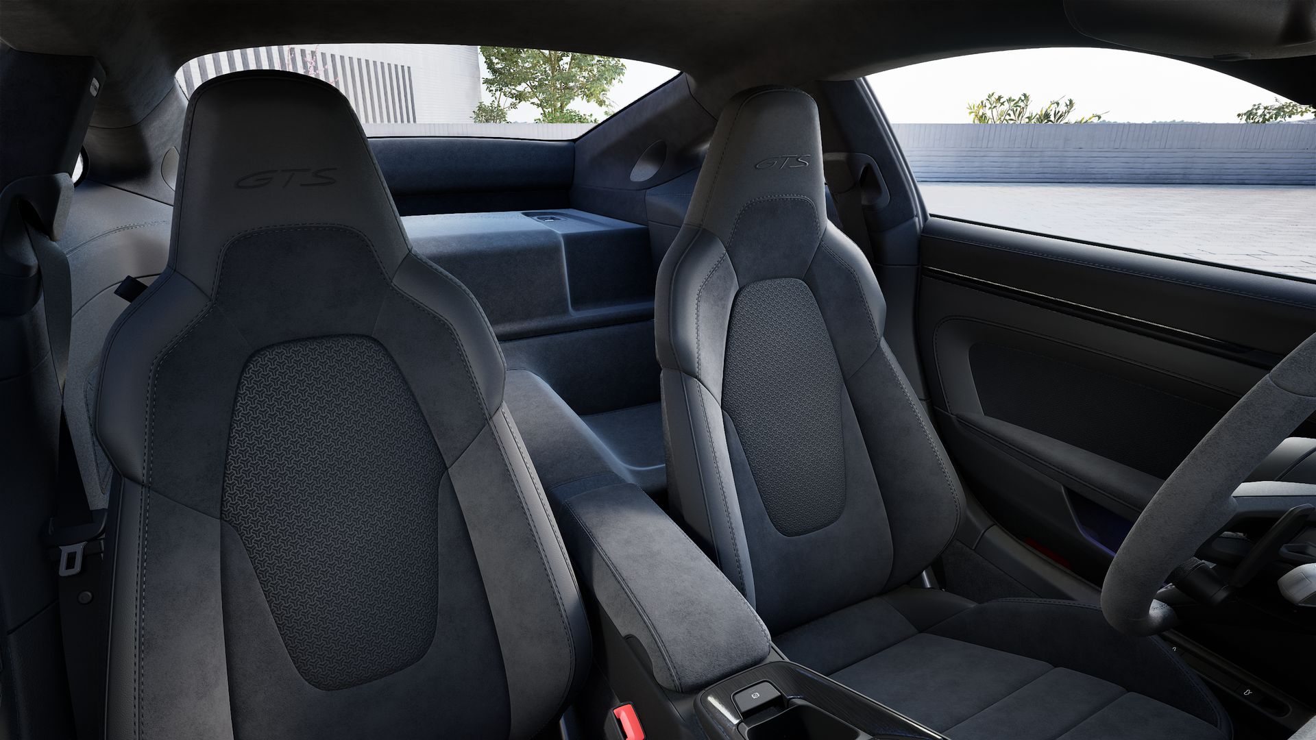 Vista interior, mostrando os bancos dianteiros do 911 Carrera GTS