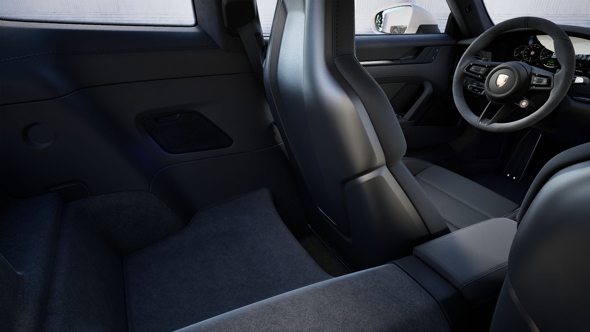Vista interior, mostrando os bancos traseiros do 911 Carrera 4 GTS