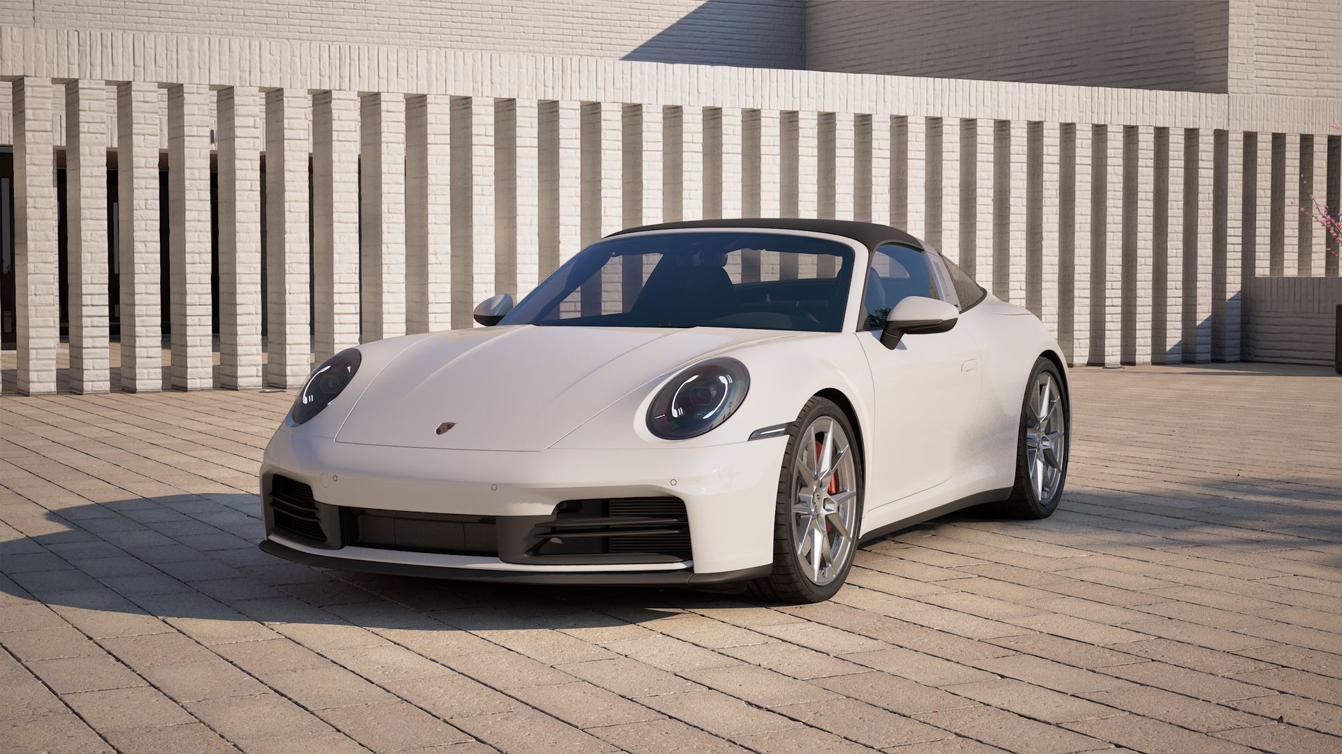 Vista exterior do 911 Targa 4S, de frente e lateral esquerda