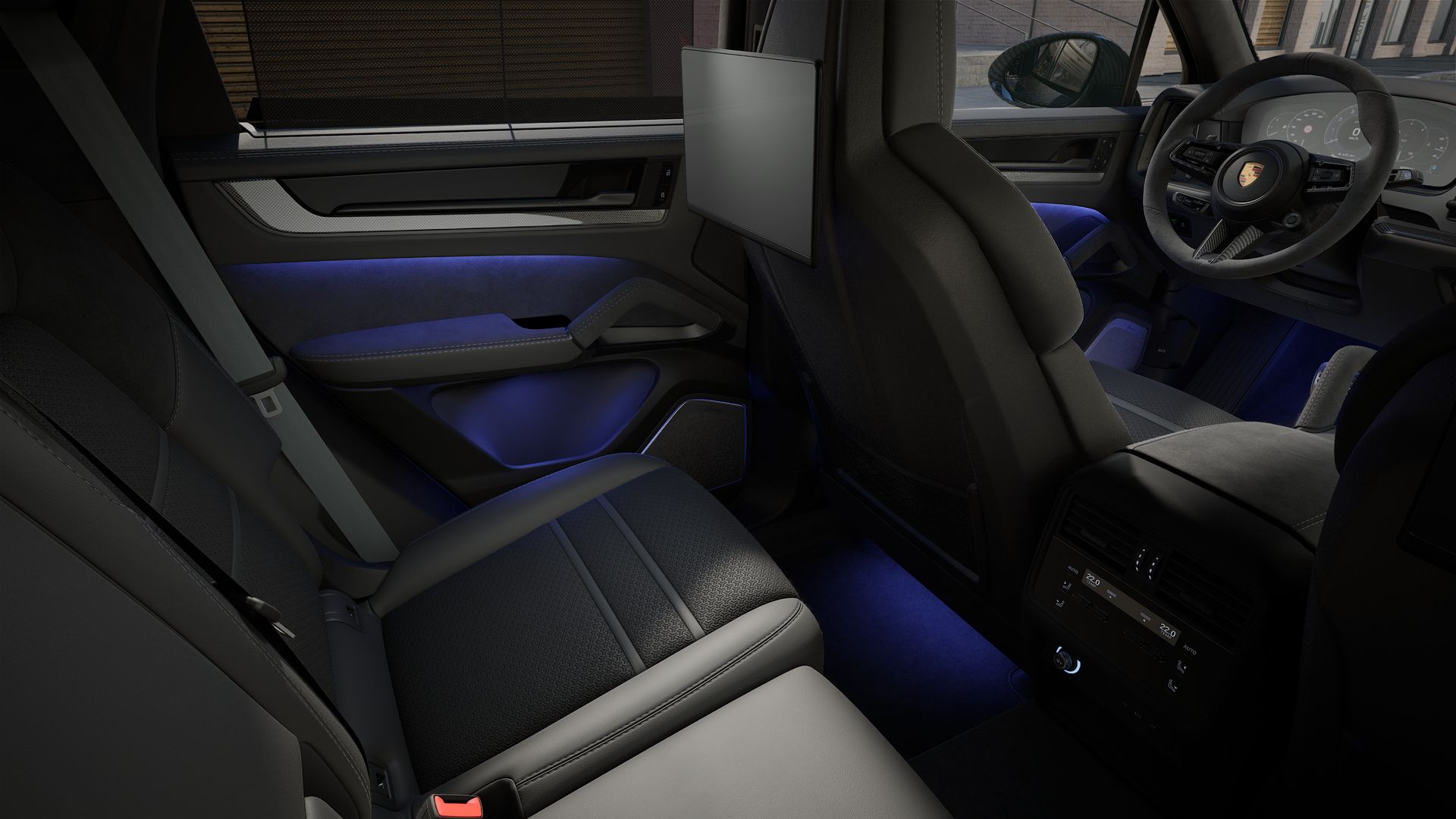 Vista interior, mostrando os bancos traseiros do Cayenne GTS