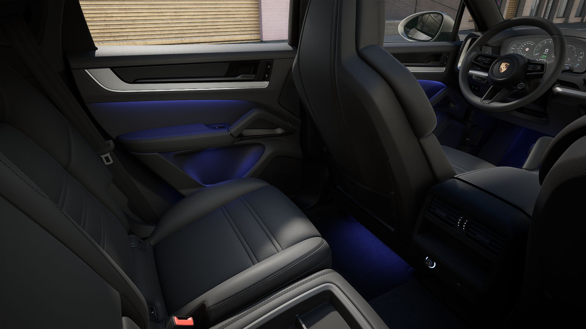 Vista interior, mostrando os bancos traseiros do Cayenne S E-Hybrid Coupé