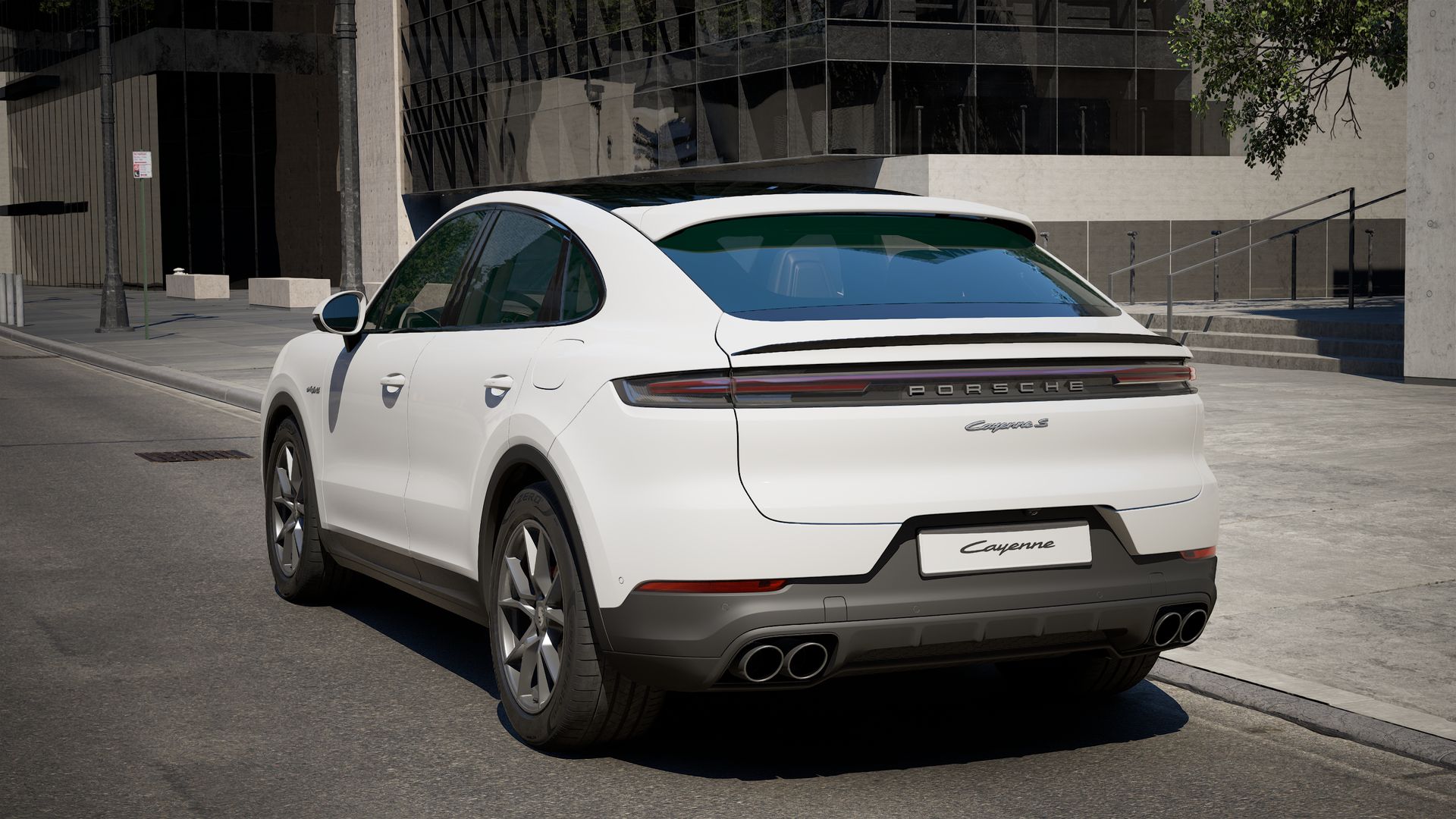 Vista exterior do Cayenne S E-Hybrid Coupé, de trás e lateral esquerda