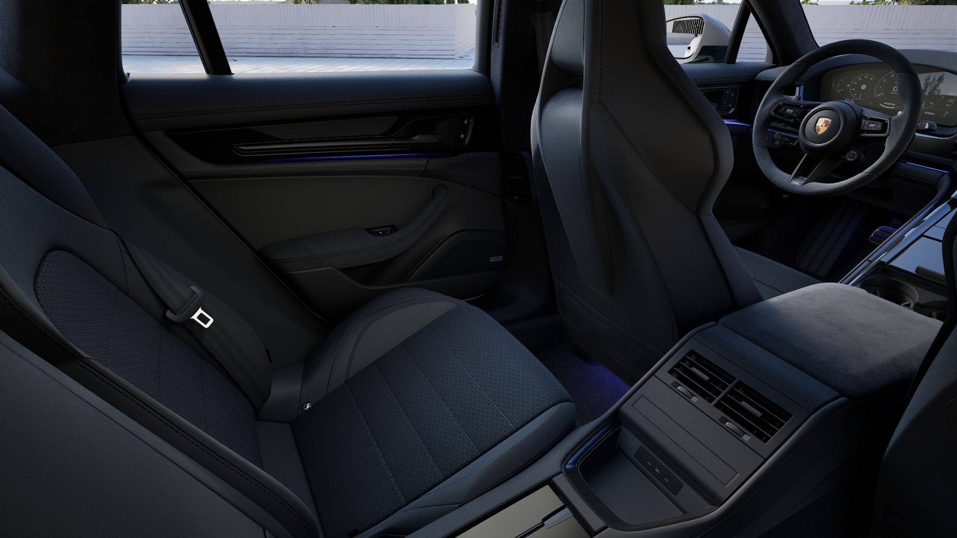 Vista interior, mostrando os bancos traseiros do Panamera GTS