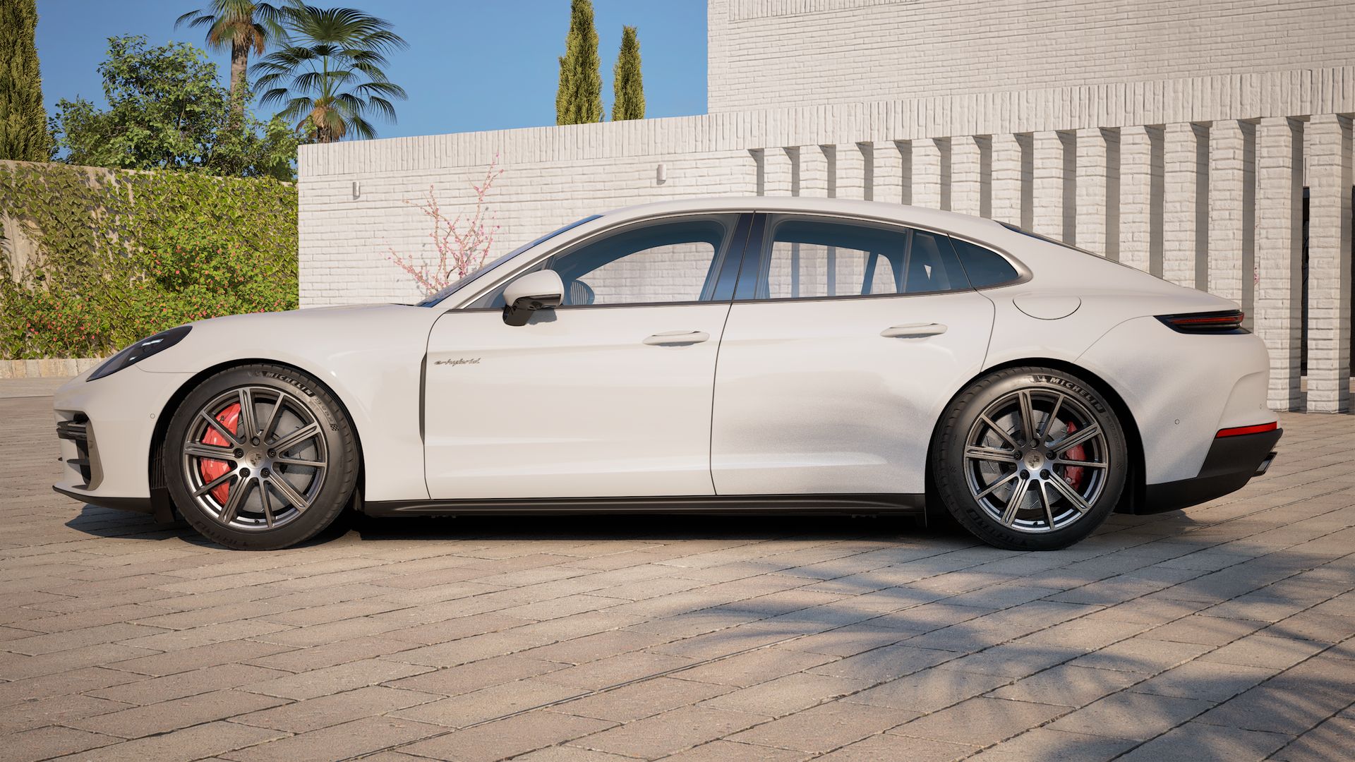 Vista exterior do Panamera Turbo E-Hybrid, lateral esquerda