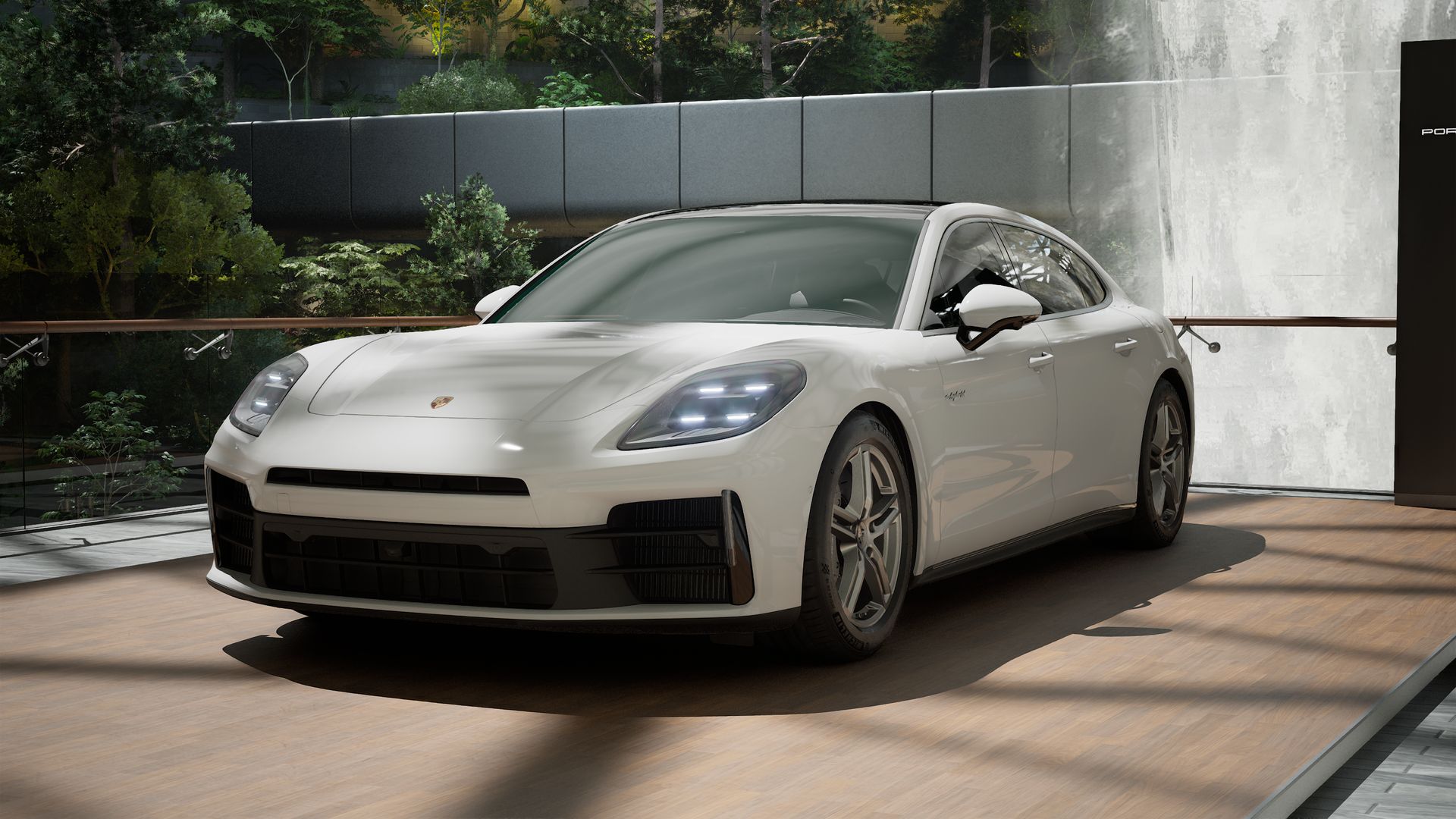 Exterior view of Panamera 4 E-Hybrid Executive showing the front and left side of the car