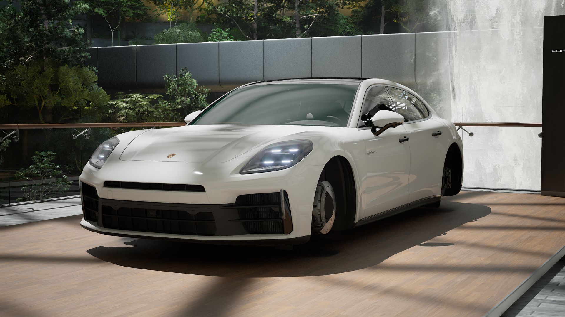Exterior view of Panamera 4 E-Hybrid Executive showing the front and left side of the car