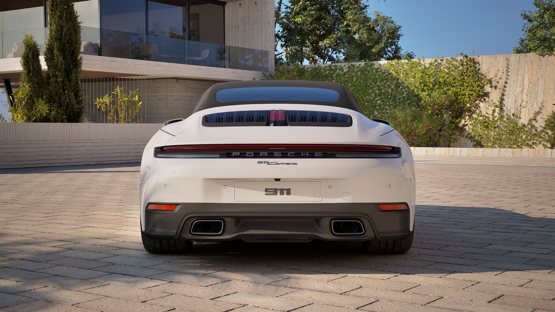 Exterior view of 911 Carrera Cabriolet showing the rear of the car