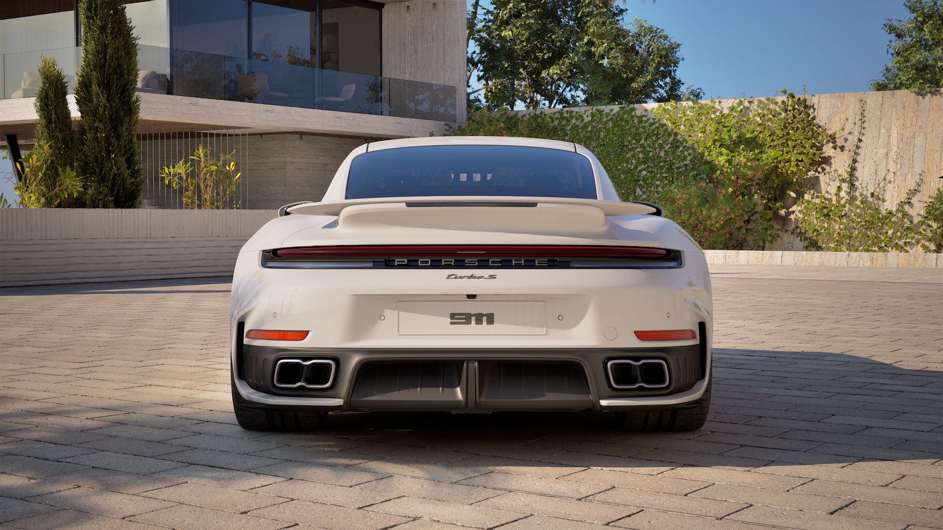 Exterior view of 911 Turbo S showing the rear of the car