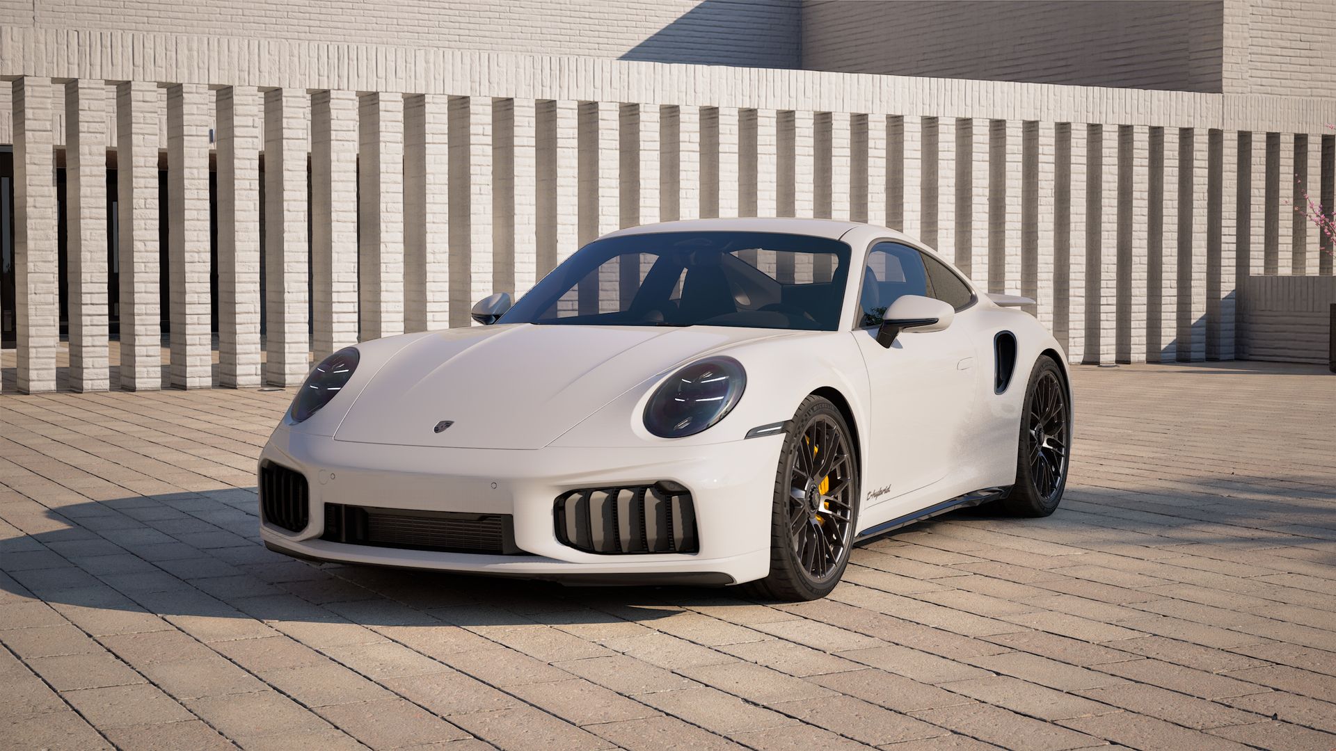 Exterior view of 911 Turbo S showing the front and left side of the car